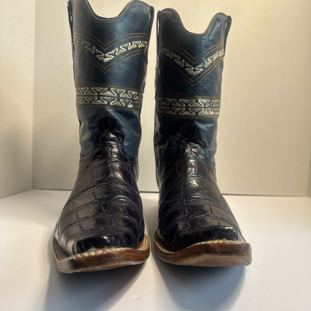 Vintage El Malcreado Western Cowboy Leather Alligator Blue Boots Sz 10.5 - Picture 3 of 16